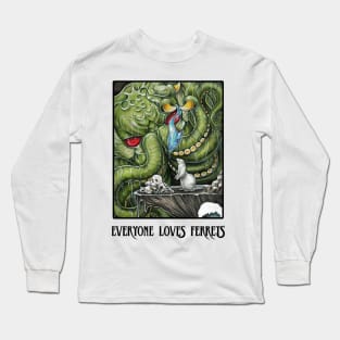 Cthulhu Feeding Ferret - Everyone Loves Ferrets - Black Outlined Version Long Sleeve T-Shirt